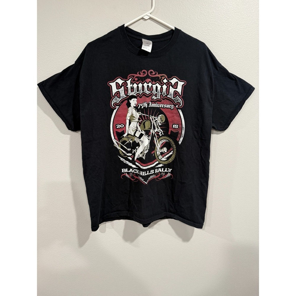 Gildan Sturgis T-Shirt Mens XL Black Cotton Graphic Print Black Hills Rally 2015